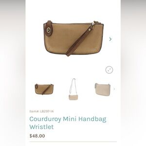 Joy by Susan Tan Corduroy Wristlet Clutch with Brown Leather Trim